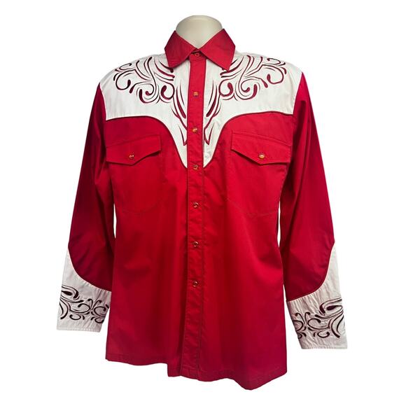 Dragonfly Mens Vintage Cowboy Western Red Pearl Snap Popper Shirt Medium - Picture 1 of 11